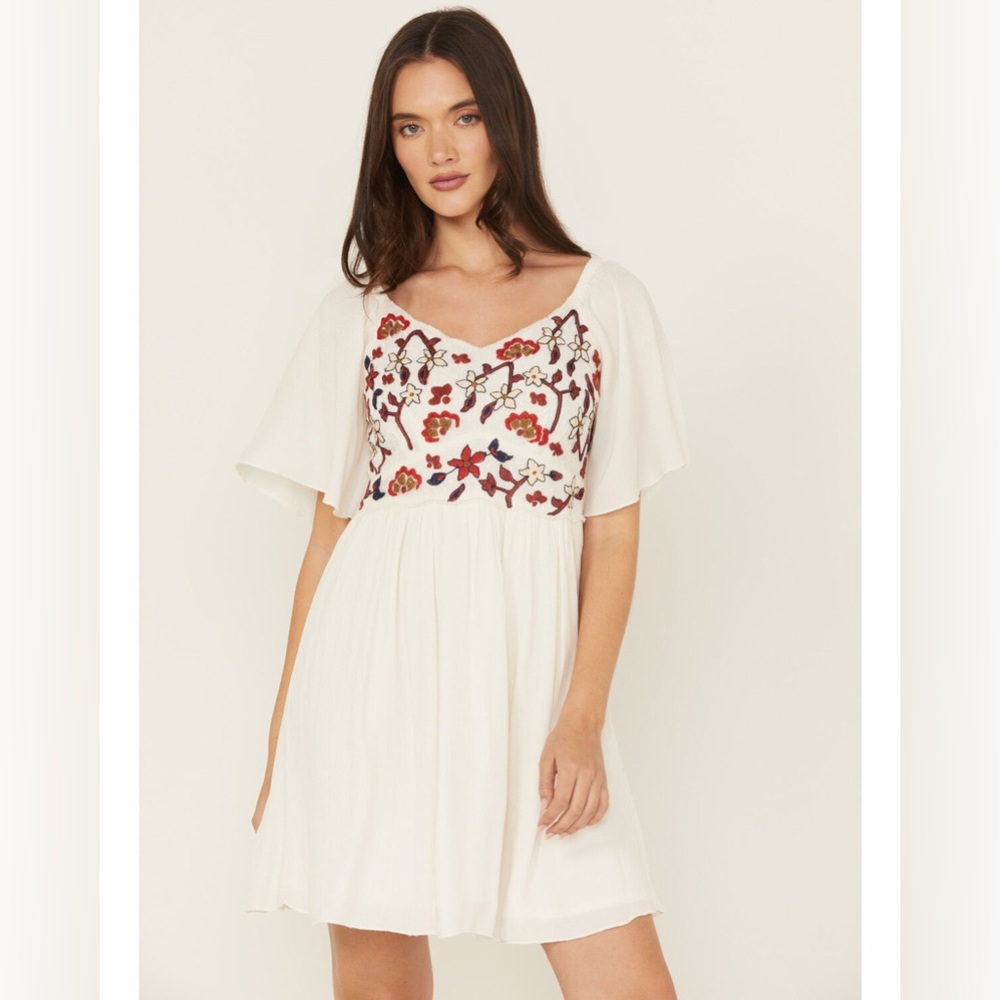 SHYANNE WOMEN'S‎ EMBROIDERED CRINKLE FLUTTER SLEEVE MINI DRESS SIZE XXXL